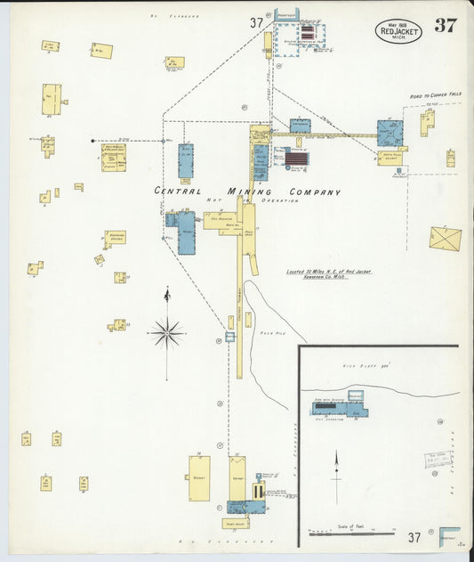 Sanborn Fire Insurance Map from Red Jacket, Houghton County, Michigan (1908), Sheet #0037 - Historic Sanborn Fire Insurance Map Print, vintage old map wall art, antique decor, genealogy gift, Michigan Michigan map
