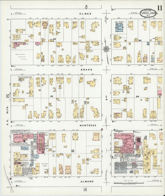 Sanborn Fire Insurance Map from Vineland, Cumberland County, New Jersey (1919), Sheet #0011 - Historic Sanborn Fire Insurance Map Print, vintage old map wall art, antique decor, genealogy gift, New Jersey New Jersey map