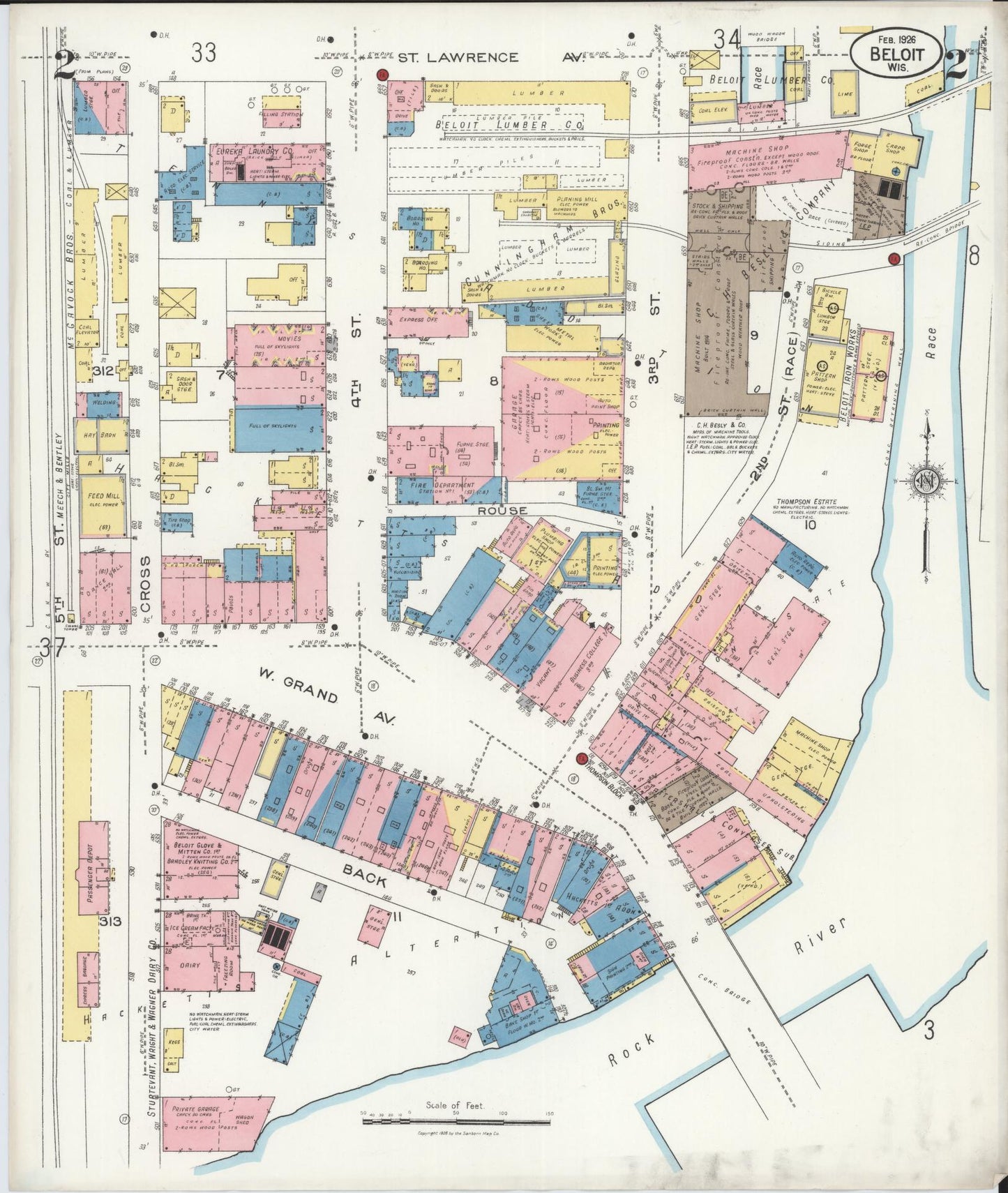 Sanborn Fire Insurance Map from Beloit, Rock County, Wisconsin (1926), Sheet #0002 - Complete Map Set gallery image, historic Sanborn map, vintage wall art, Wisconsin Wisconsin