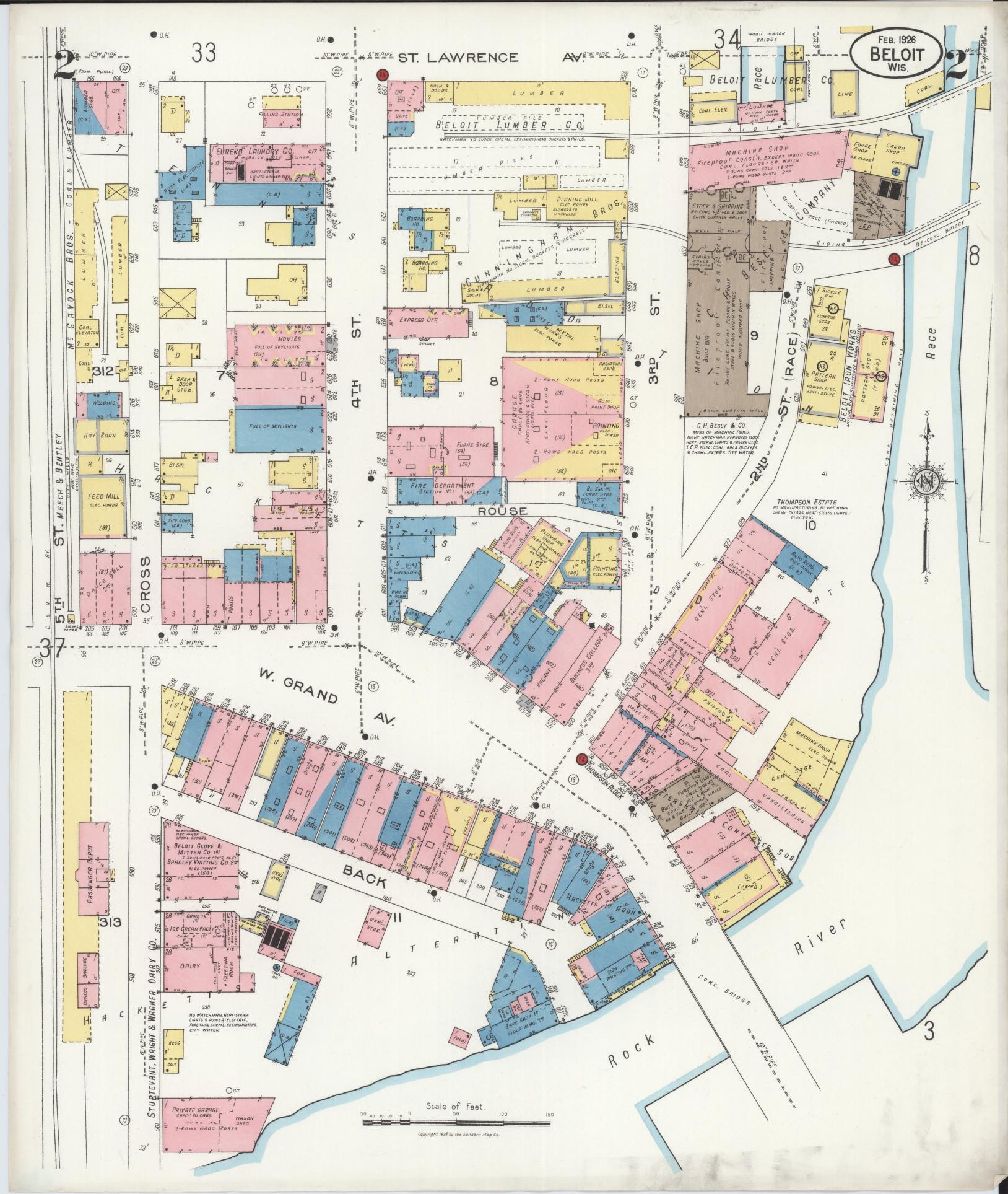 Sanborn Fire Insurance Map from Beloit, Rock County, Wisconsin (1926), Sheet #0002 - Complete Map Set gallery image, historic Sanborn map, vintage wall art, Wisconsin Wisconsin