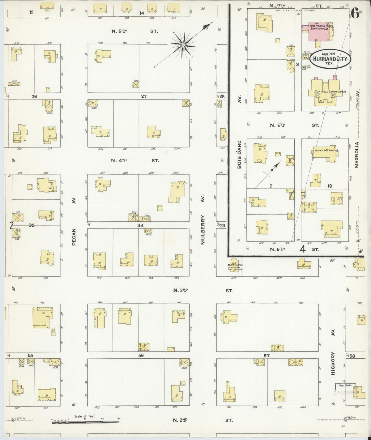 Sanborn Fire Insurance Map from Hubbard, Hill County, Texas (1909), Sheet #0006 - Complete Map Set gallery image, historic Sanborn map, vintage wall art, Texas Texas
