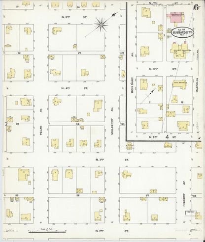 Sanborn Fire Insurance Map from Hubbard, Hill County, Texas (1909), Sheet #0006 - Complete Map Set gallery image, historic Sanborn map, vintage wall art, Texas Texas