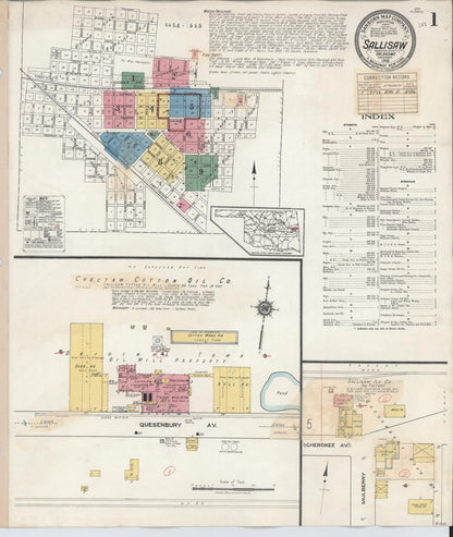 Sanborn Fire Insurance Map from Sallisaw, Sequoyah County, Oklahoma (1933), Sheet #0001 - Complete Map Set gallery image, historic Sanborn map, vintage wall art, Oklahoma Oklahoma