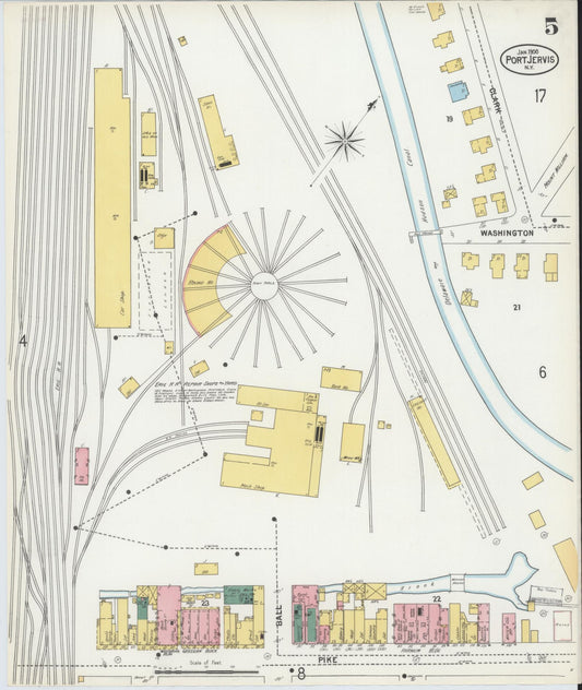 Sanborn Fire Insurance Map from Port Jervis, Orange County, New York (1900), Sheet #0005 - Historic Sanborn Fire Insurance Map Print, vintage old map wall art, antique decor, genealogy gift, New York New York map