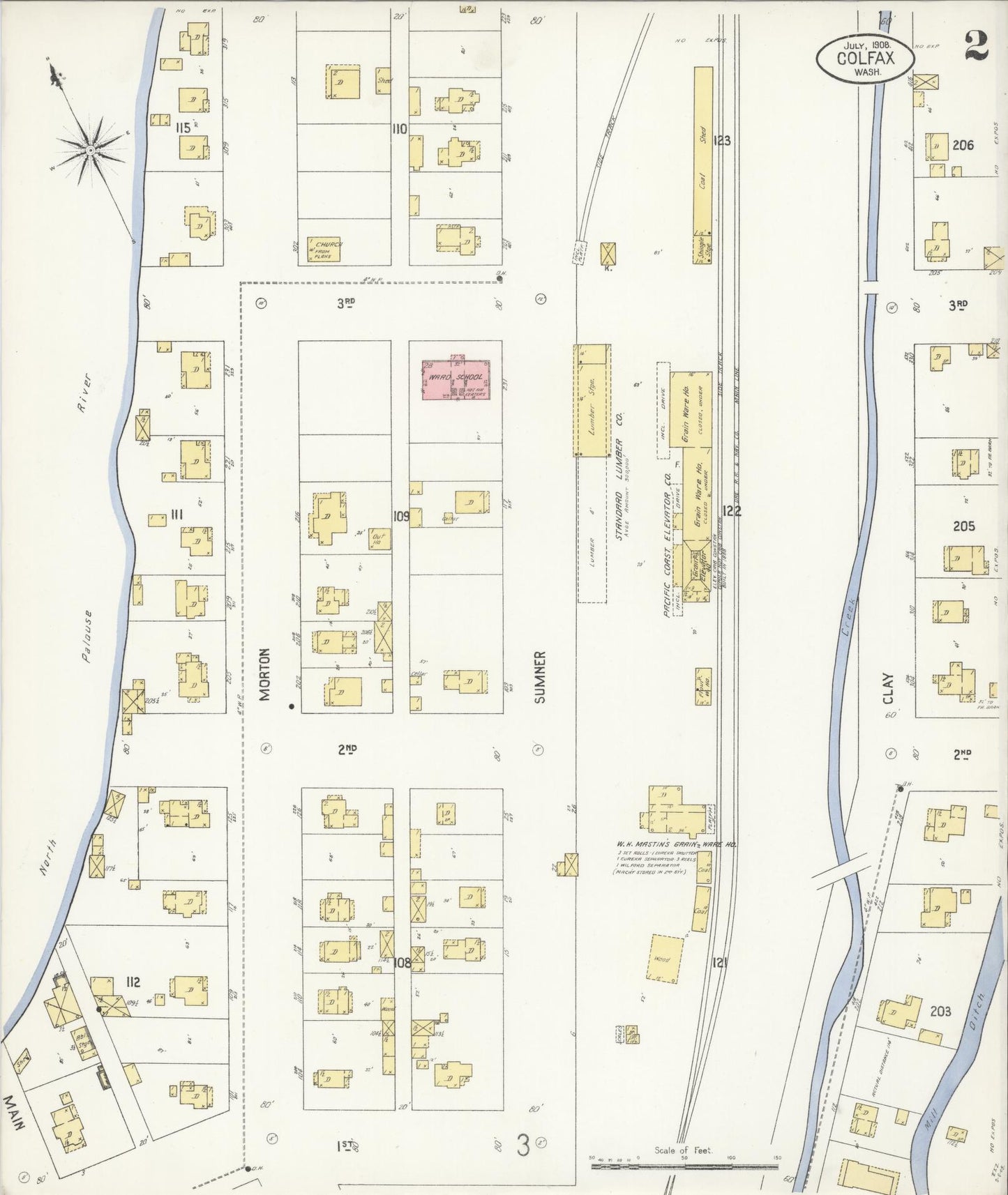 Sanborn Fire Insurance Map from Colfax, Whitman County, Washington (1908), Sheet #0002 - Complete Map Set gallery image, historic Sanborn map, vintage wall art, Washington Washington