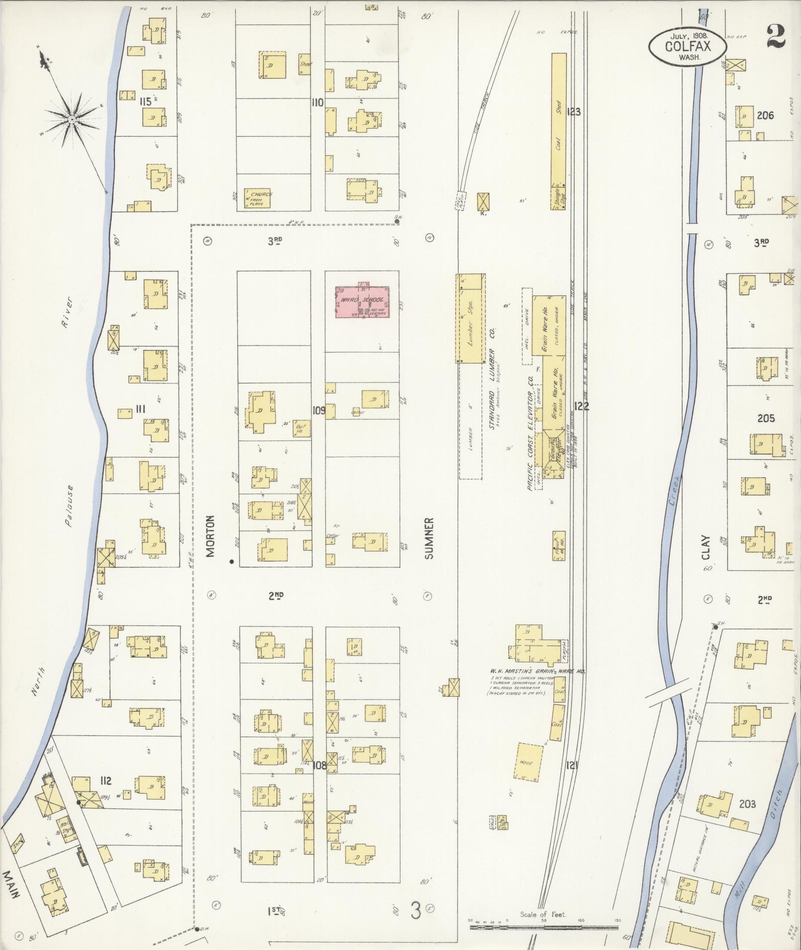 Sanborn Fire Insurance Map from Colfax, Whitman County, Washington (1908), Sheet #0002 - Complete Map Set gallery image, historic Sanborn map, vintage wall art, Washington Washington