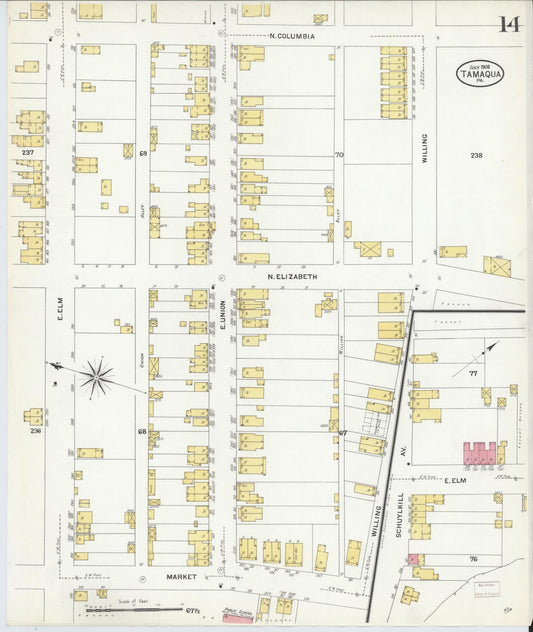 Sanborn Fire Insurance Map from Tamaqua, Schuylkill County, Pennsylvania (1908), Sheet #0014 - Historic Sanborn Fire Insurance Map Print, vintage old map wall art, antique decor, genealogy gift, Pennsylvania Pennsylvania map