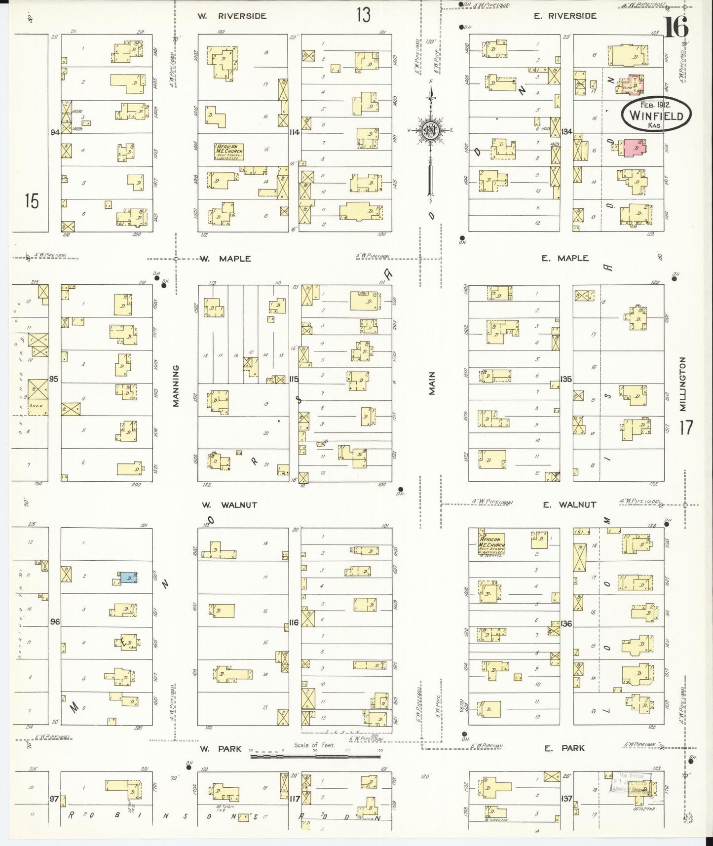 Sanborn Fire Insurance Map from Winfield, Cowley County, Kansas (1912), Sheet #0016 - Complete Map Set gallery image, historic Sanborn map, vintage wall art, Kansas Kansas