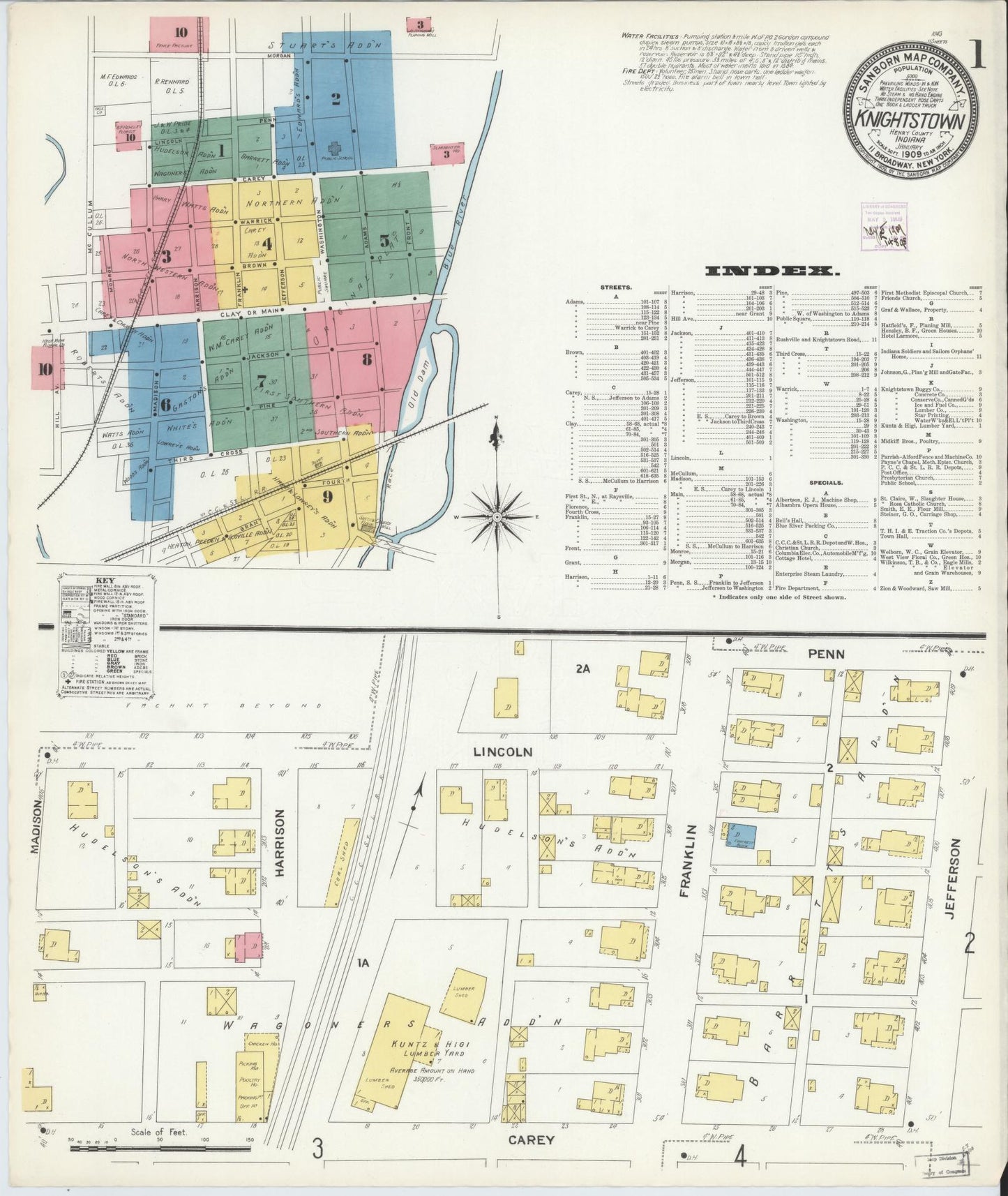 Sanborn Fire Insurance Map from Knightstown, Henry County, Indiana (1909), Sheet #0001 - Complete Map Set gallery image, historic Sanborn map, vintage wall art, Indiana Indiana
