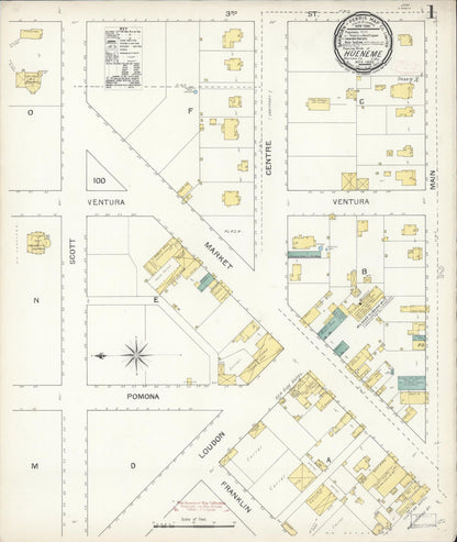 Sanborn Fire Insurance Map from Hueneme, Ventura County, California (1892), Sheet #0001 - Complete Map Set gallery image, historic Sanborn map, vintage wall art, California California