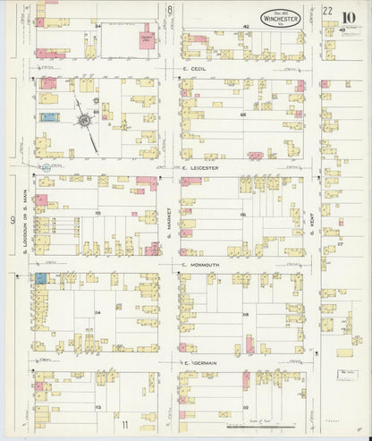 Sanborn Fire Insurance Map from Winchester, Independent Cities, Virginia (1912), Sheet #0010 - Historic Sanborn Fire Insurance Map Print, vintage old map wall art, antique decor, genealogy gift, Virginia Virginia map