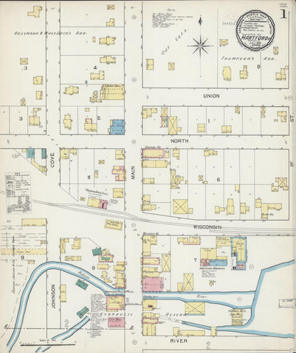 Sanborn Fire Insurance Map from Hartford, Washington County, Wisconsin (1892), Sheet #0001 - Historic Sanborn Fire Insurance Map Print, vintage old map wall art, antique decor, genealogy gift, Wisconsin Wisconsin map