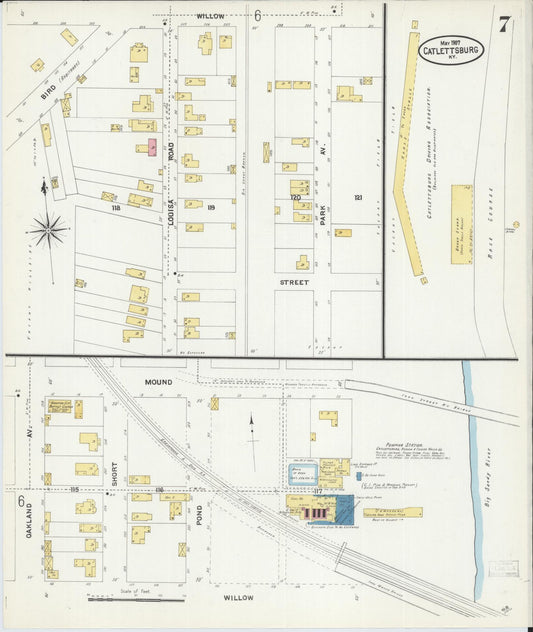 Sanborn Fire Insurance Map from Catlettsburg, Boyd County, Kentucky (1907), Sheet #0007 - Historic Sanborn Fire Insurance Map Print, vintage old map wall art, antique decor, genealogy gift, Kentucky Kentucky map