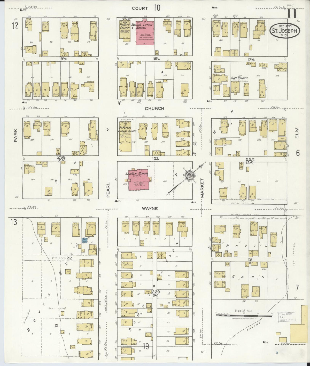 Sanborn Fire Insurance Map from Saint Joseph, Berrien County, Michigan (1921), Sheet #0011 - Historic Sanborn Fire Insurance Map Print, vintage old map wall art, antique decor, genealogy gift, Michigan Michigan map