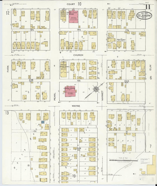 Sanborn Fire Insurance Map from Saint Joseph, Berrien County, Michigan (1921), Sheet #0011 - Historic Sanborn Fire Insurance Map Print, vintage old map wall art, antique decor, genealogy gift, Michigan Michigan map