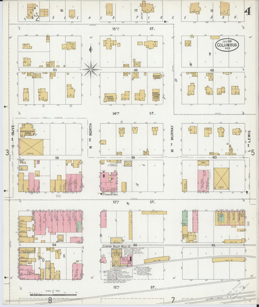 Sanborn Fire Insurance Map from Columbus, Platte County, Nebraska (1899), Sheet #0004 - Historic Sanborn Fire Insurance Map Print, vintage old map wall art, antique decor, genealogy gift, Nebraska Nebraska map