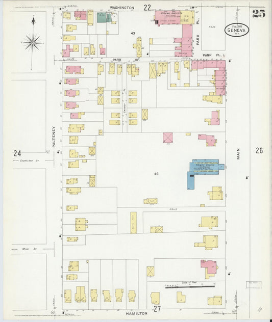Sanborn Fire Insurance Map from Geneva, Ontario County, New York (1909), Sheet #0025 - Historic Sanborn Fire Insurance Map Print, vintage old map wall art, antique decor, genealogy gift, New York New York map