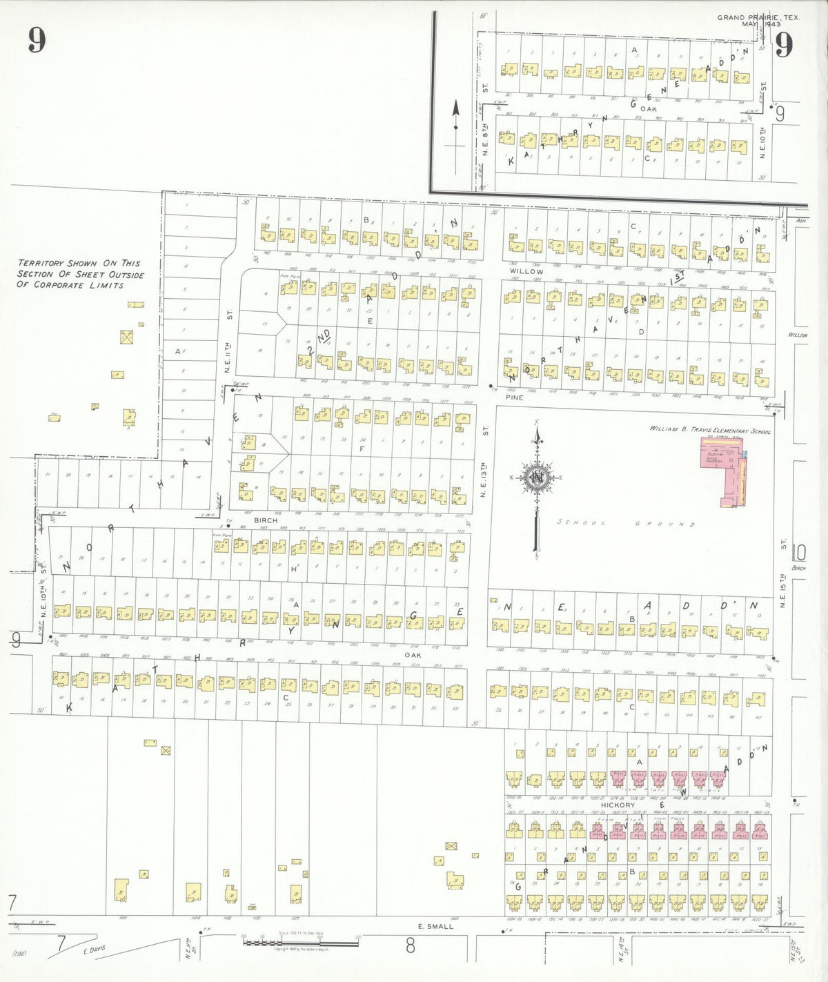 Sanborn Fire Insurance Map from Grand Prairie, Dallas County, Texas (1943), Sheet #0009 - Complete Map Set gallery image, historic Sanborn map, vintage wall art, Texas Texas