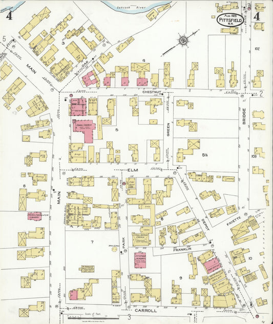 Sanborn Fire Insurance Map from Pittsfield, Merrimack County, New Hampshire (1923), Sheet #0004 - Historic Sanborn Fire Insurance Map Print, vintage old map wall art, antique decor, genealogy gift, New Hampshire New Hampshire map
