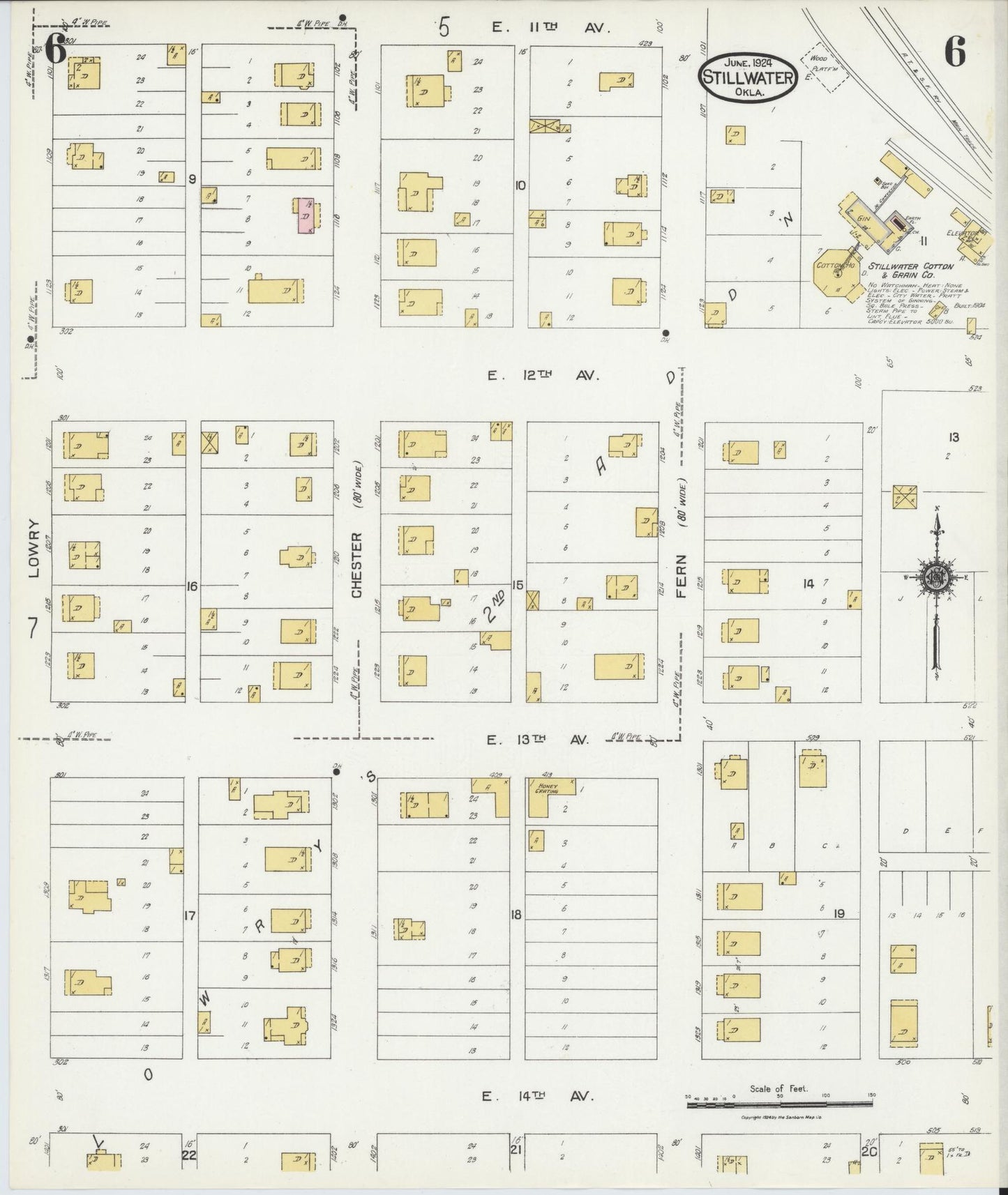 Sanborn Fire Insurance Map from Stillwater, Payne County, Oklahoma (1924), Sheet #0006 - Complete Map Set gallery image, historic Sanborn map, vintage wall art, Oklahoma Oklahoma
