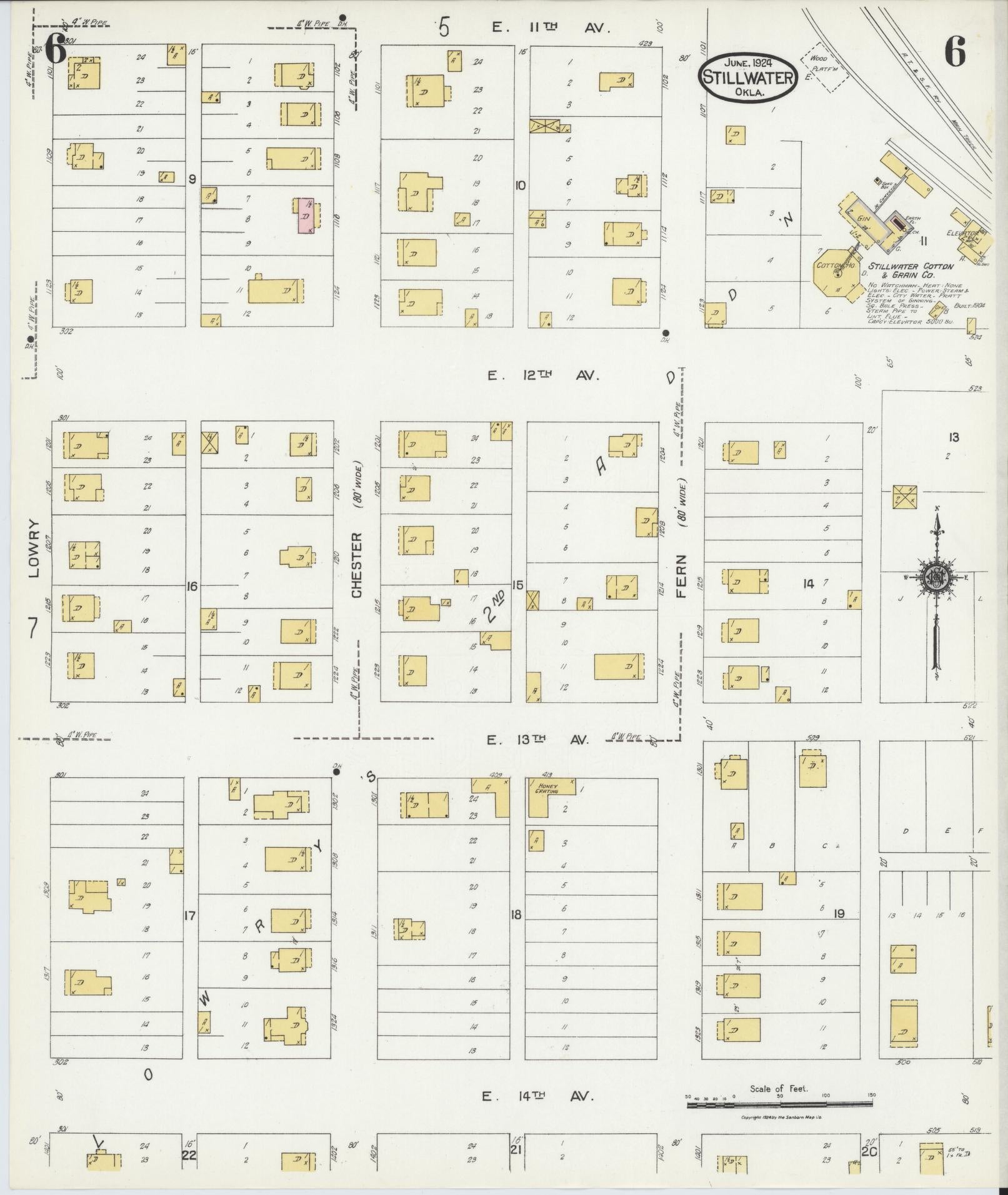 Sanborn Fire Insurance Map from Stillwater, Payne County, Oklahoma (1924), Sheet #0006 - Complete Map Set gallery image, historic Sanborn map, vintage wall art, Oklahoma Oklahoma