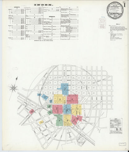 Sanborn Fire Insurance Map from Thomasville, Thomas County, Georgia (1900), Sheet #0001 - Complete Map Set gallery image, historic Sanborn map, vintage wall art, Georgia Georgia