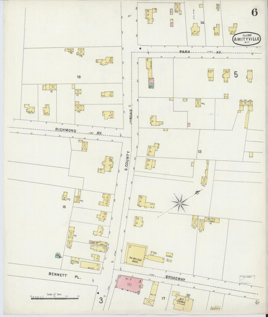 Sanborn Fire Insurance Map from Amityville, Suffolk County, New York (1897), Sheet #0006 - Historic Sanborn Fire Insurance Map Print, vintage old map wall art, antique decor, genealogy gift, New York New York map