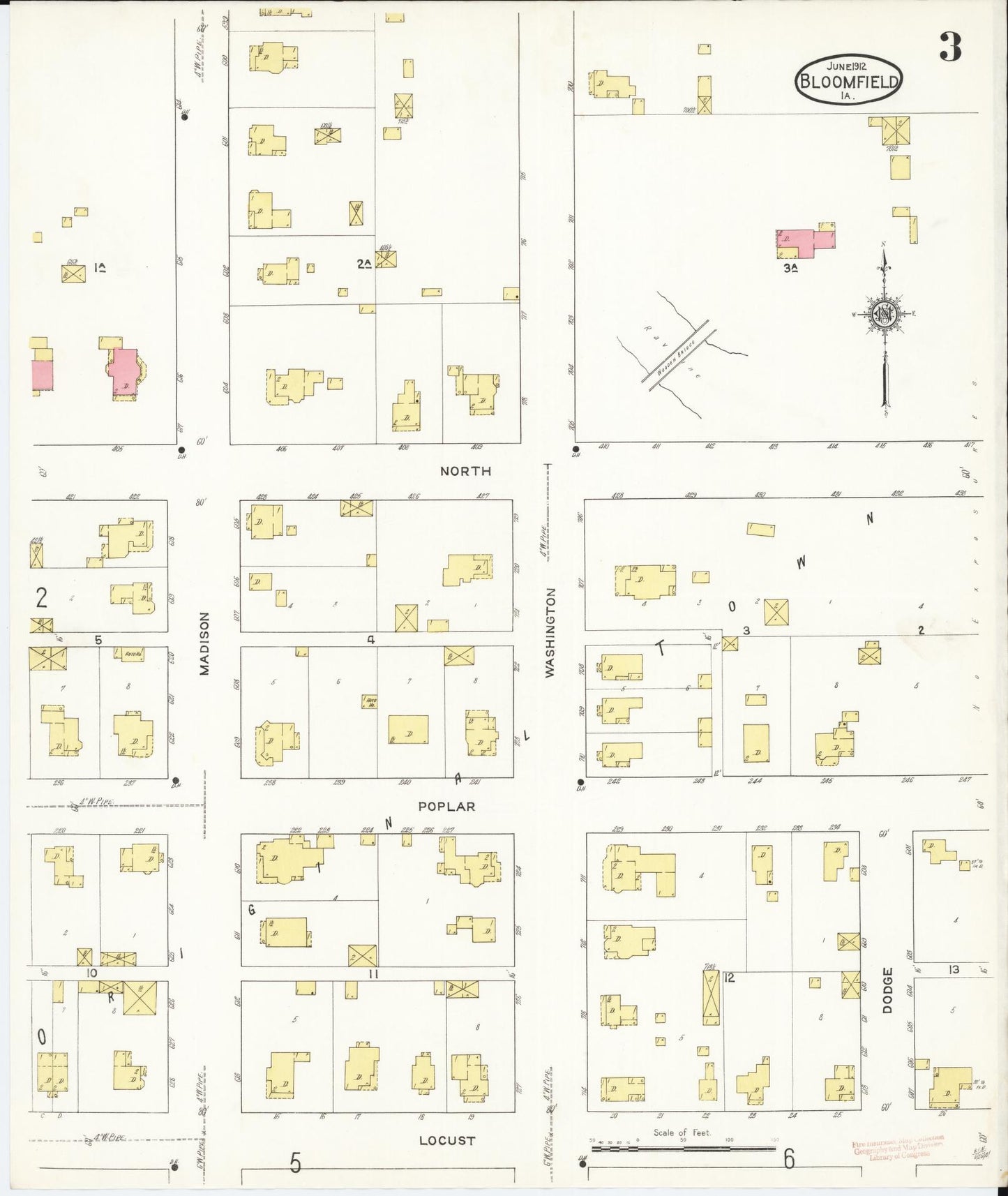 Sanborn Fire Insurance Map from Bloomfield, Davis County, Iowa (1913), Sheet #0003 - Historic Sanborn Fire Insurance Map Print, vintage old map wall art