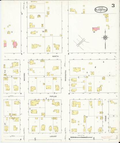 Sanborn Fire Insurance Map from Bloomfield, Davis County, Iowa (1913), Sheet #0003 - Historic Sanborn Fire Insurance Map Print, vintage old map wall art