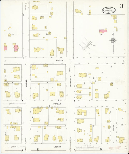 Sanborn Fire Insurance Map from Bloomfield, Davis County, Iowa (1913), Sheet #0003 - Historic Sanborn Fire Insurance Map Print, vintage old map wall art