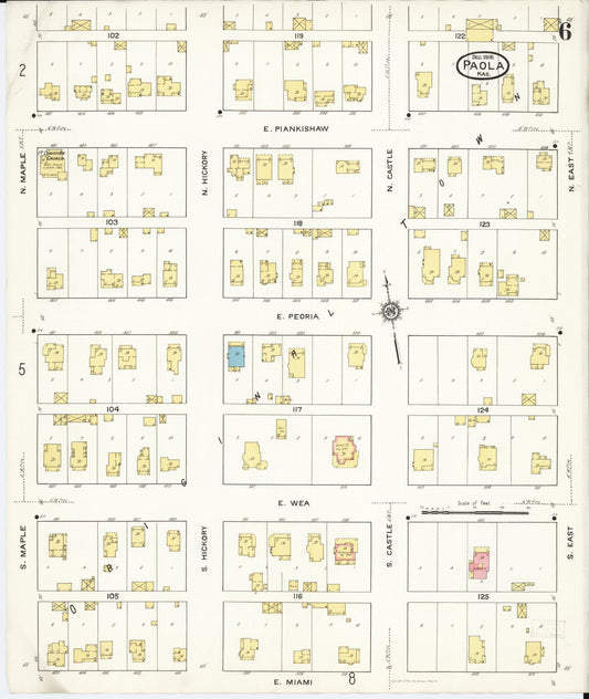 Sanborn Fire Insurance Map from Paola, Miami County, Kansas (1916), Sheet #0006 - Historic Sanborn Fire Insurance Map Print, vintage old map wall art, antique decor, genealogy gift, Kansas Kansas map