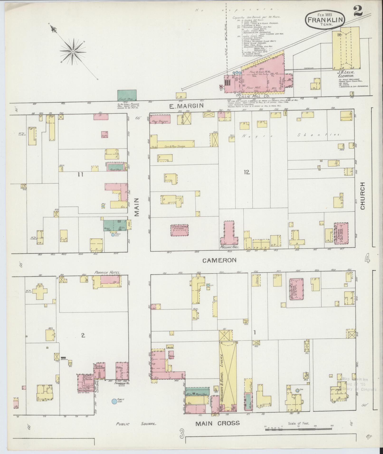 Sanborn Fire Insurance Map from Franklin, Williamson County, Tennessee (1893), Sheet #0002 - Complete Map Set gallery image, historic Sanborn map, vintage wall art, Tennessee Tennessee