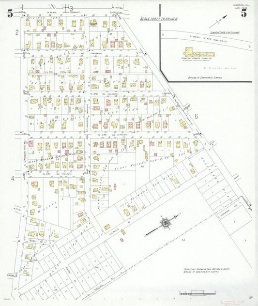 Sanborn Fire Insurance Map from Morton, Tazewell County, Illinois (1940), Sheet #0005 - Historic Sanborn Fire Insurance Map Print, vintage old map wall art, antique decor, genealogy gift, Illinois Illinois map