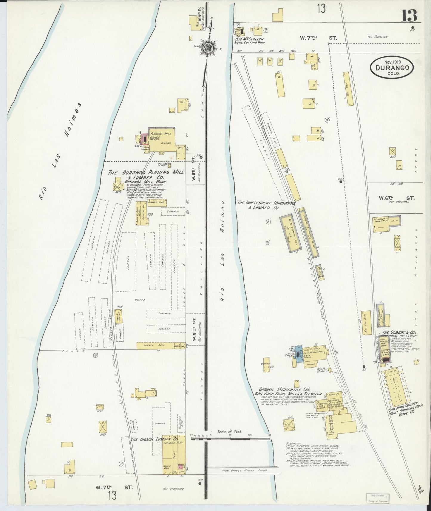 Sanborn Fire Insurance Map from Durango, La Plata County, Colorado (1910), Sheet #0013 - Complete Map Set gallery image, historic Sanborn map, vintage wall art, Colorado Colorado
