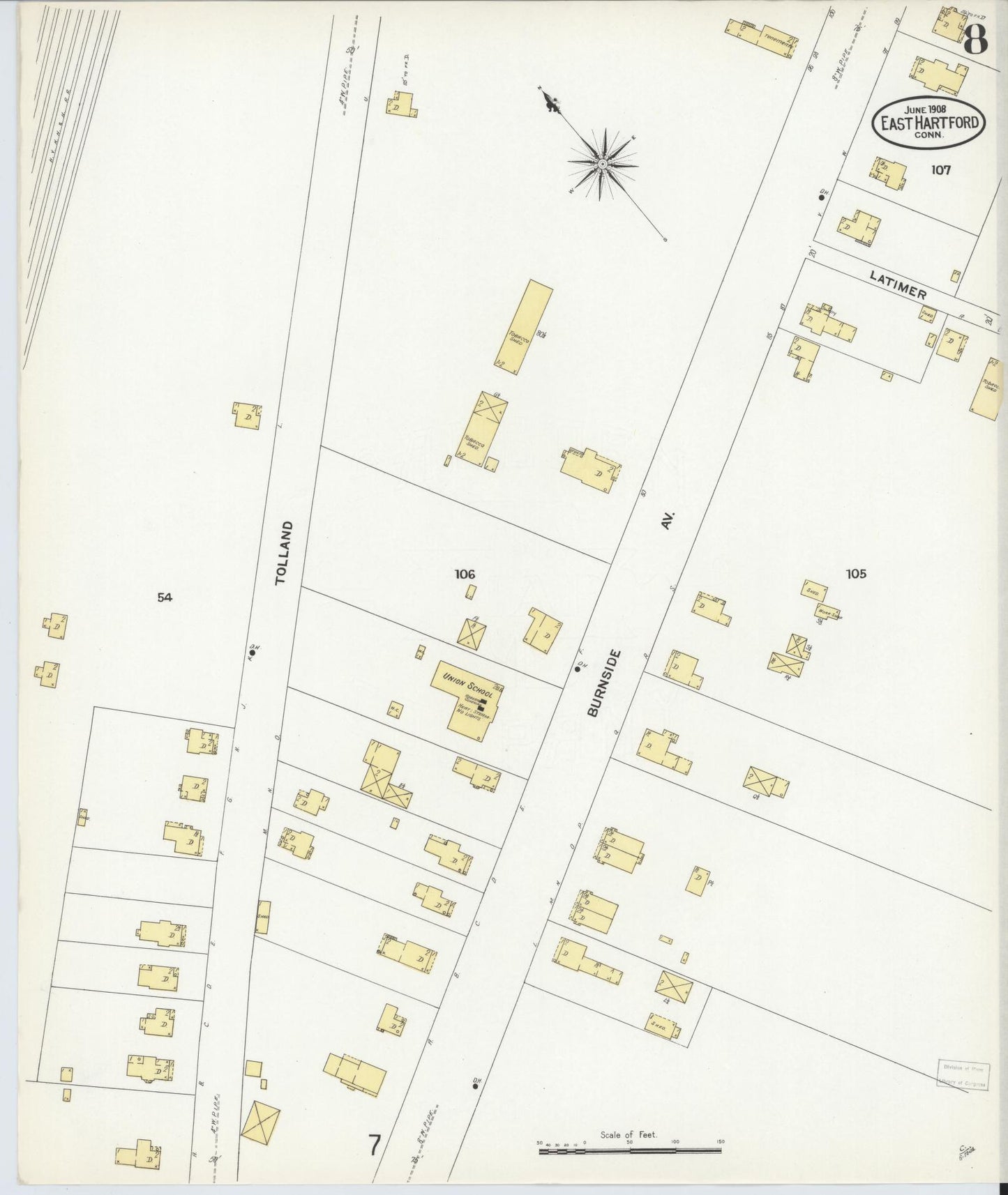 Sanborn Fire Insurance Map from East Hartford, Hartford County, Connecticut (1908), Sheet #0008 - Complete Map Set gallery image, historic Sanborn map, vintage wall art, Connecticut Connecticut