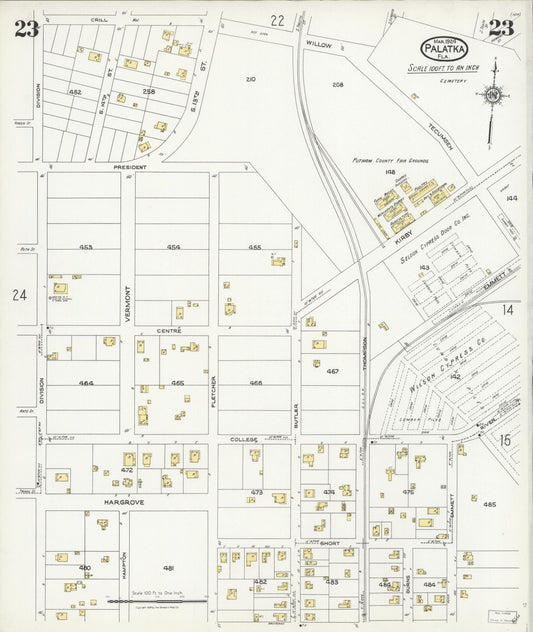 Sanborn Fire Insurance Map from Palatka, Putnam County, Florida (1924), Sheet #0023 - Historic Sanborn Fire Insurance Map Print, vintage old map wall art, antique decor, genealogy gift, Florida Florida map