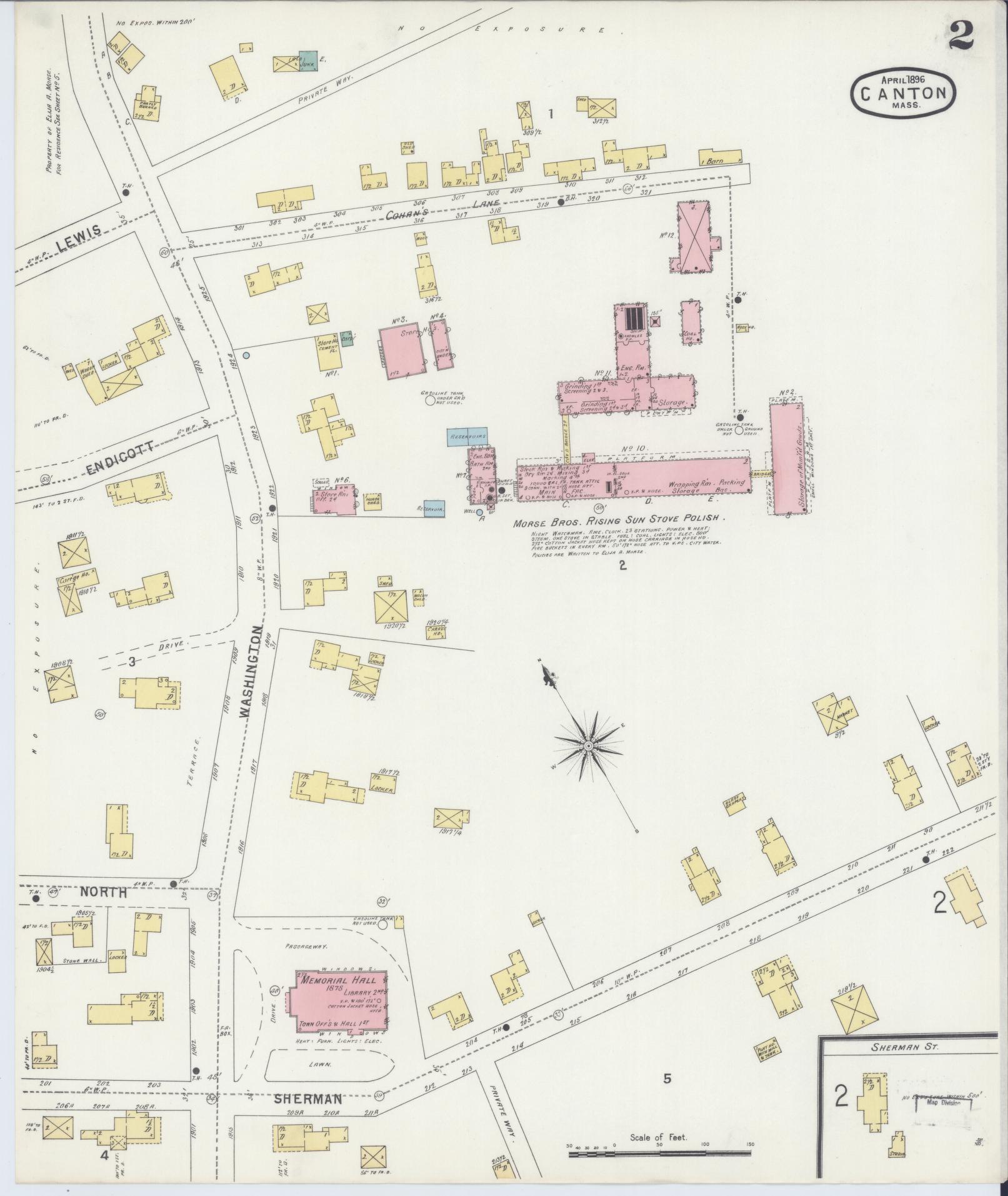 Sanborn Fire Insurance Map from Canton, Norfolk County, Massachusetts (1896), Sheet #0002 - Historic Sanborn Fire Insurance Map Print, vintage old map wall art, antique decor, genealogy gift, Massachusetts Massachusetts map
