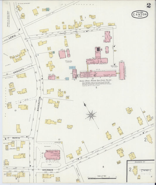 Sanborn Fire Insurance Map from Canton, Norfolk County, Massachusetts (1896), Sheet #0002 - Historic Sanborn Fire Insurance Map Print, vintage old map wall art, antique decor, genealogy gift, Massachusetts Massachusetts map