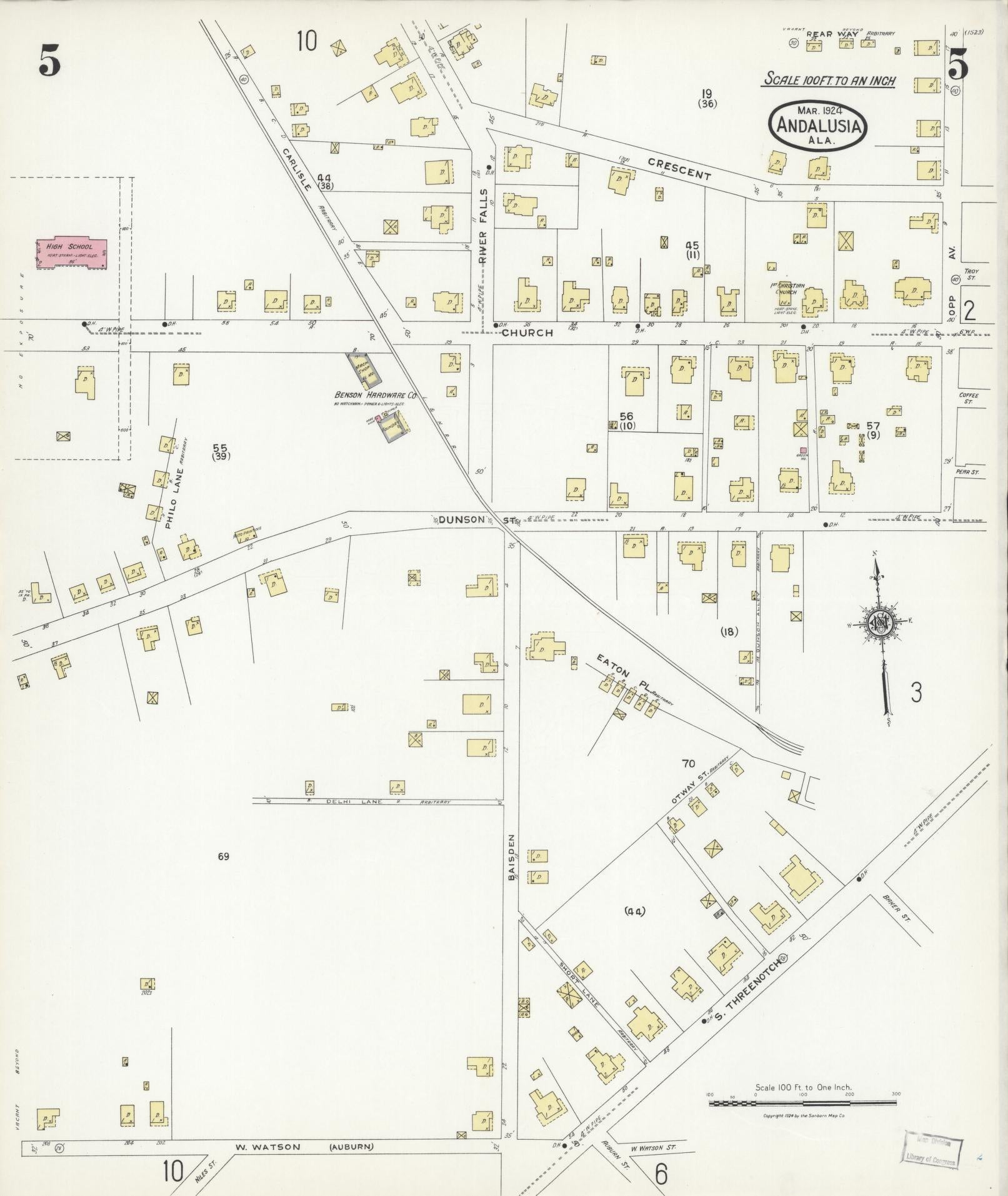 Sanborn Fire Insurance Map from Andalusia, Covington County, Alabama (1924), Sheet #0005 - Historic Sanborn Fire Insurance Map Print, vintage old map wall art, antique decor, genealogy gift, Alabama Alabama map