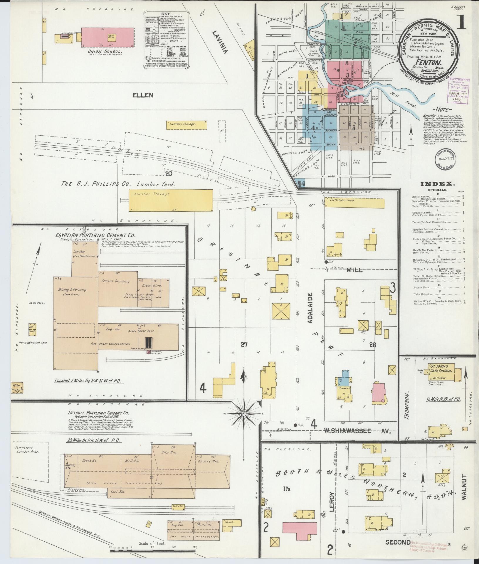 Sanborn Fire Insurance Map from Fenton, Genesee County, Michigan (1901), Sheet #0001 - Historic Sanborn Fire Insurance Map Print, vintage old map wall art, antique decor, genealogy gift, Michigan Michigan map