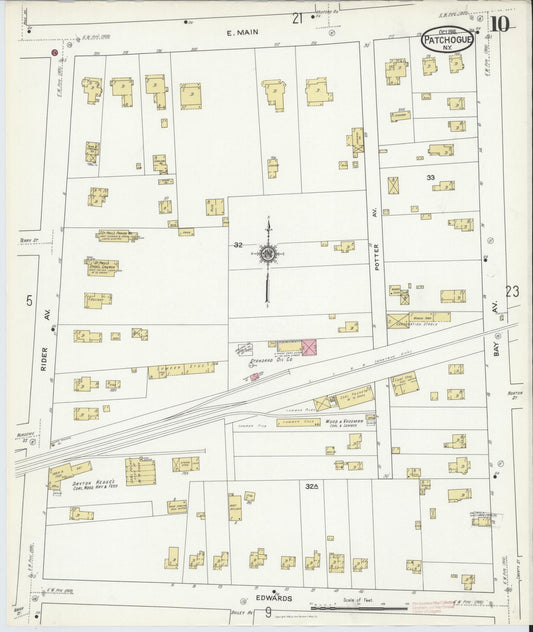 Sanborn Fire Insurance Map from Patchogue, Suffolk County, New York (1916), Sheet #0010 - Historic Sanborn Fire Insurance Map Print, vintage old map wall art, antique decor, genealogy gift, New York New York map