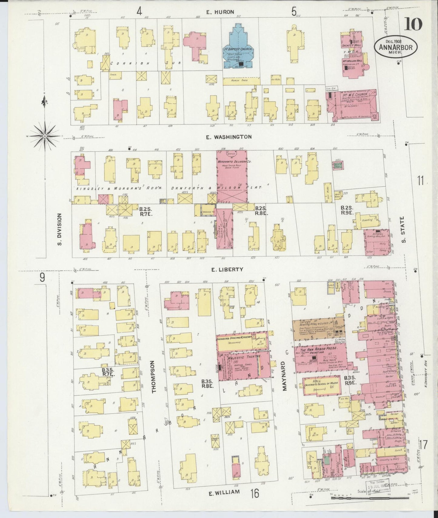 Sanborn Fire Insurance Map from Ann Arbor, Washtenaw County, Michigan (1908), Sheet #0010 - Historic Sanborn Fire Insurance Map Print, vintage old map wall art, antique decor, genealogy gift, Michigan Michigan map