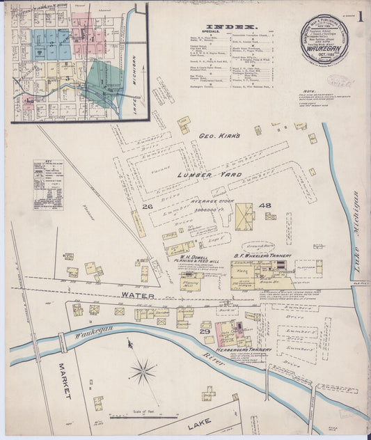 Sanborn Fire Insurance Map from Waukegan, Lake County, Illinois (1885), Sheet #0001 - Historic Sanborn Fire Insurance Map Print, vintage old map wall art, antique decor, genealogy gift, Illinois Illinois map