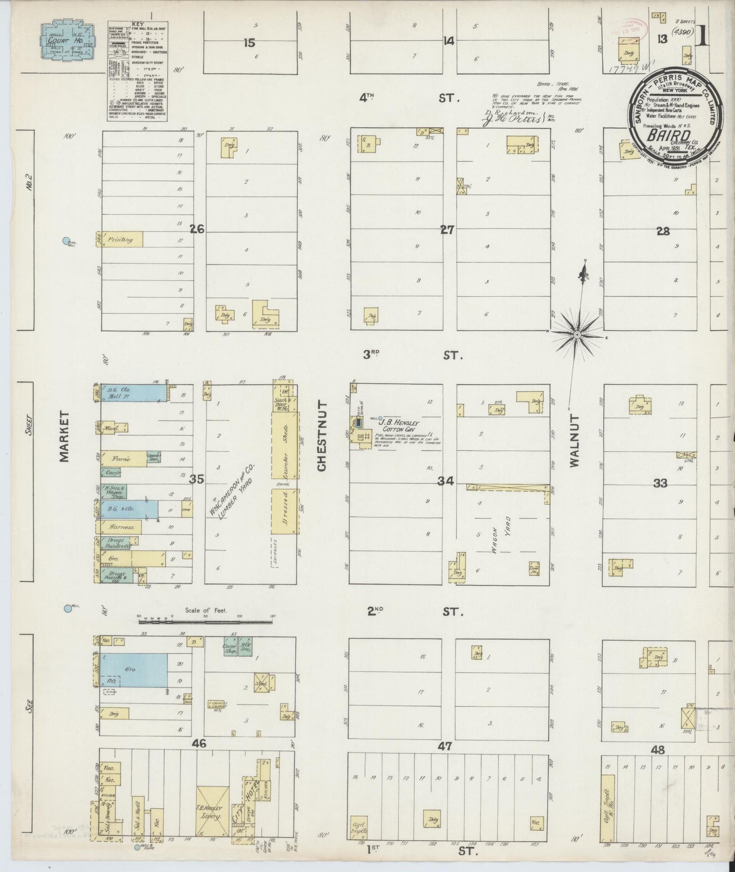 Sanborn Fire Insurance Map from Baird, Callahan County, Texas (1891), Sheet #0001 - Historic Sanborn Fire Insurance Map Print, vintage old map wall art, antique decor, genealogy gift, Texas Texas map