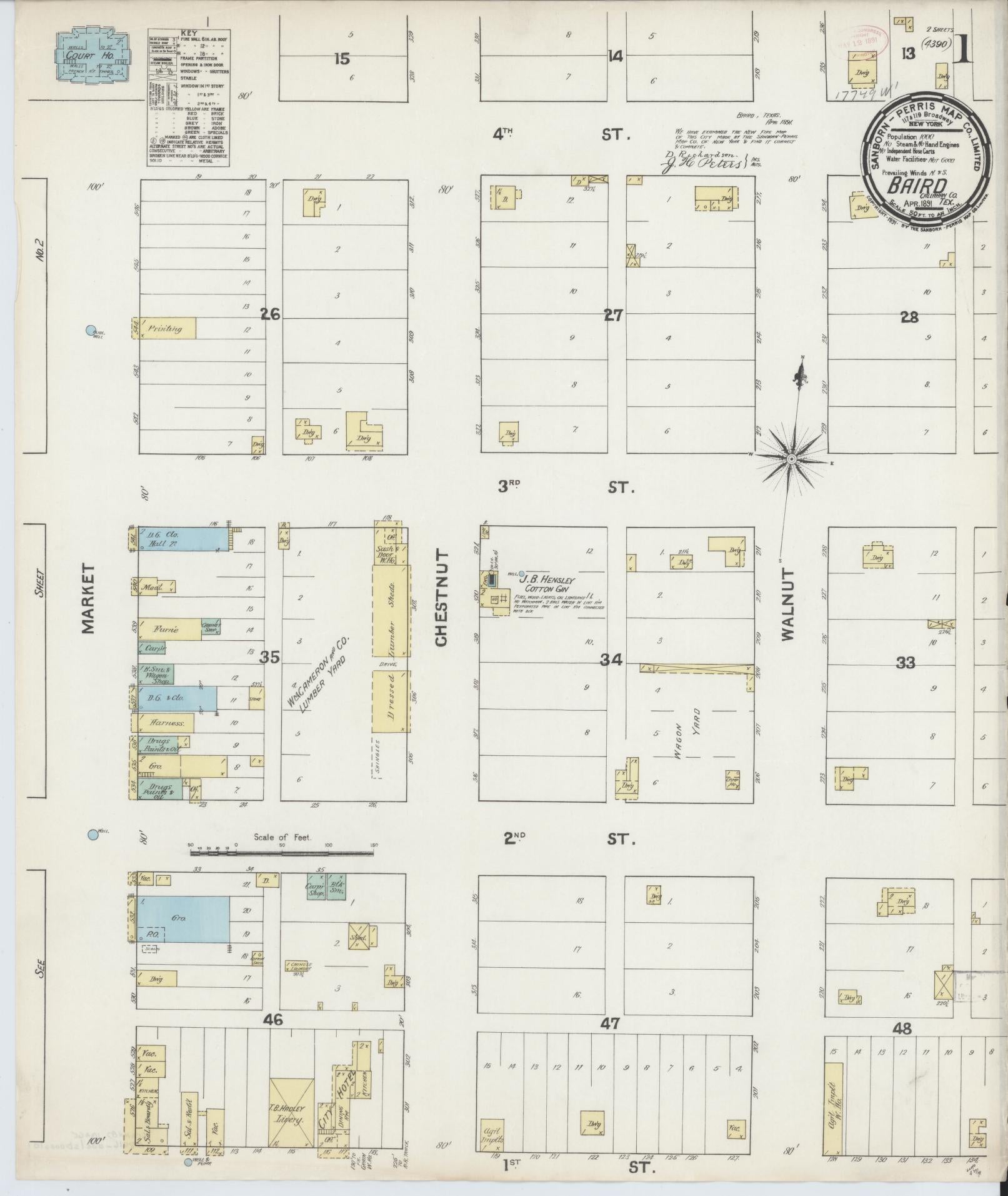 Sanborn Fire Insurance Map from Baird, Callahan County, Texas (1891), Sheet #0001 - Historic Sanborn Fire Insurance Map Print, vintage old map wall art, antique decor, genealogy gift, Texas Texas map