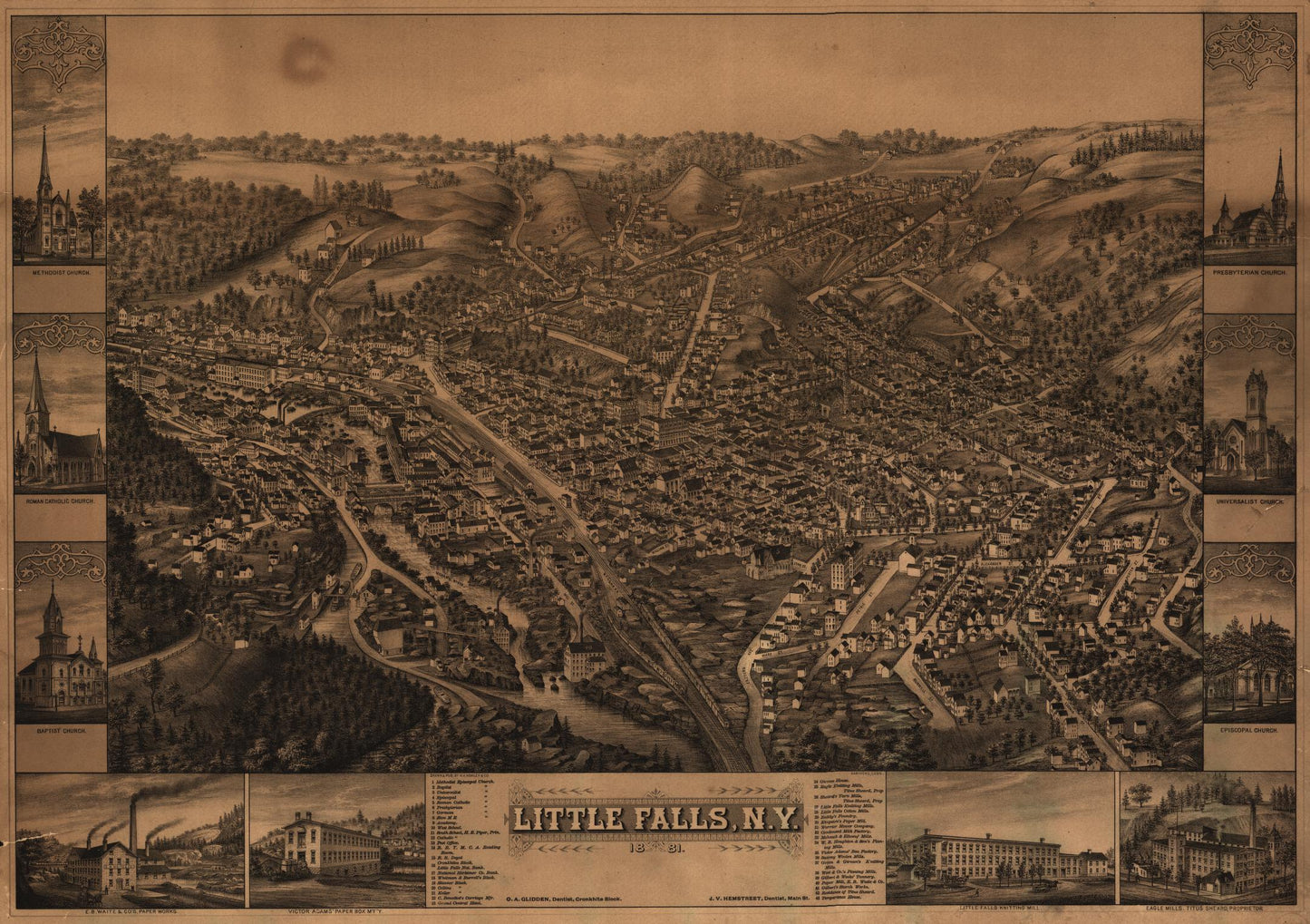 Little Falls, N.Y. (1881) – Historic Bird’s-Eye View Panorama Print