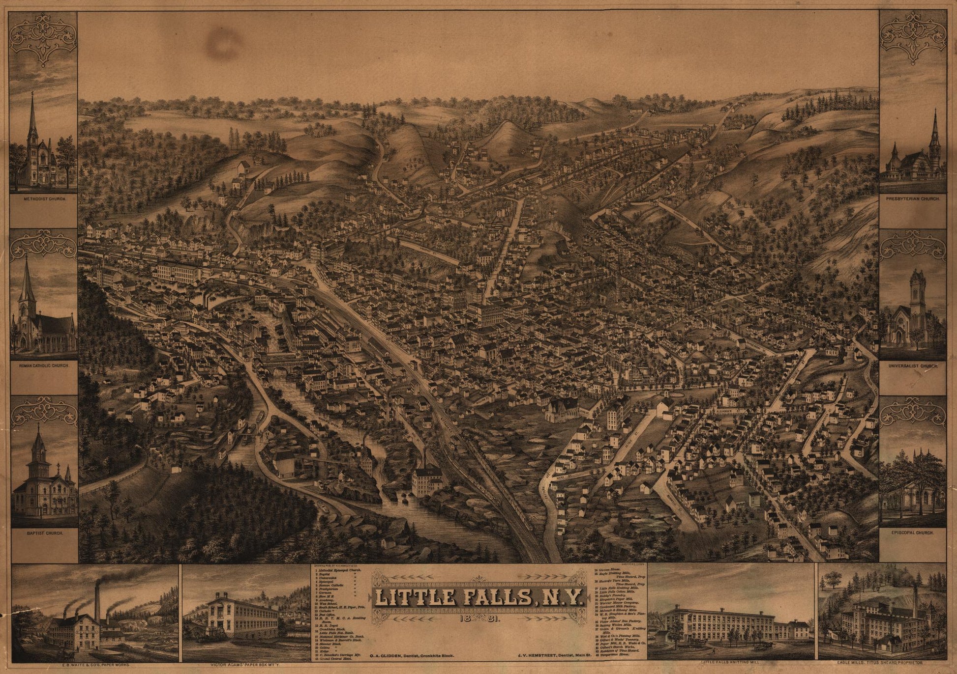 Little Falls, N.Y. (1881) – Historic Bird’s-Eye View Panorama Print