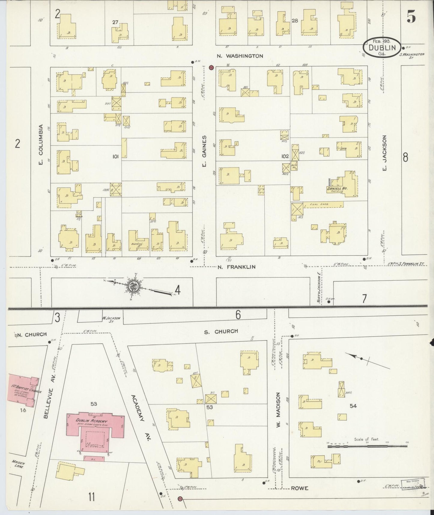 Sanborn Fire Insurance Map from Dublin, Laurens County, Georgia (1913), Sheet #0005 - Complete Map Set gallery image, historic Sanborn map, vintage wall art, Georgia Georgia