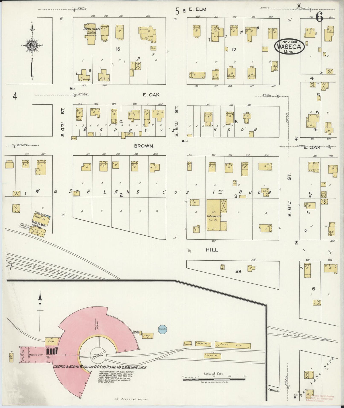 Sanborn Fire Insurance Map from Waseca, Waseca County, Minnesota (1919), Sheet #0006 - Historic Sanborn Fire Insurance Map Print, vintage old map wall art, antique decor, genealogy gift, Minnesota Minnesota map