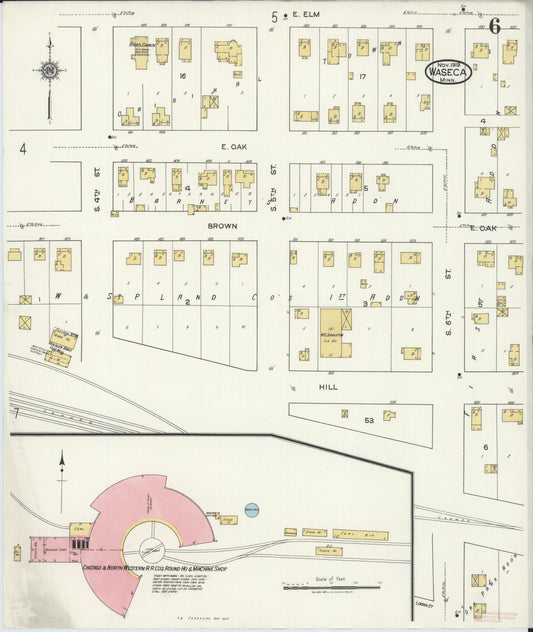 Sanborn Fire Insurance Map from Waseca, Waseca County, Minnesota (1919), Sheet #0006 - Historic Sanborn Fire Insurance Map Print, vintage old map wall art, antique decor, genealogy gift, Minnesota Minnesota map